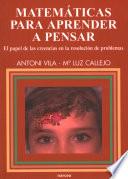 Libro Matemáticas para aprender a pensar
